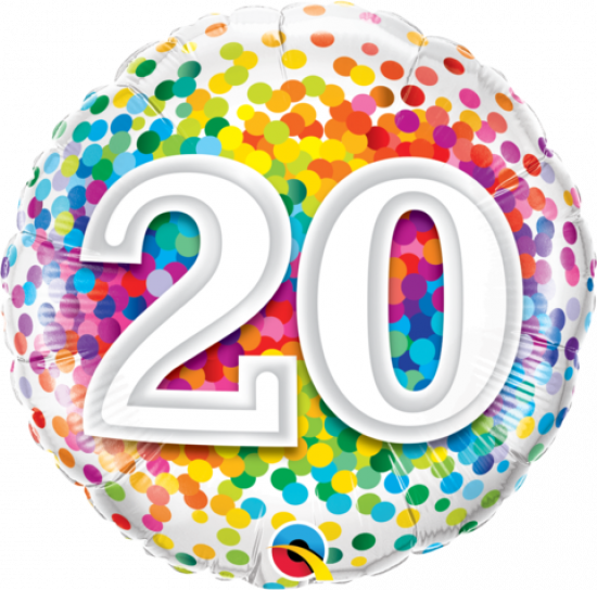 20th Confetti Birthday Balloon 45cm at $15 | My Sweet Box
