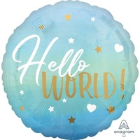 Hello World Blue Balloon 45cm