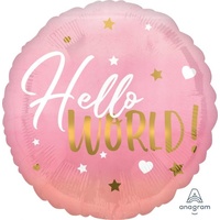 Hello World Pink Balloon 45cm
