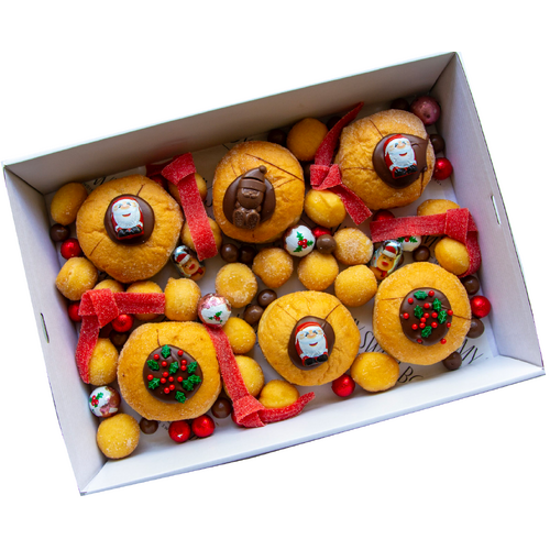 6 Large Christmas Filled Donuts Sweet Box