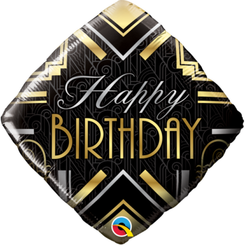 Black and Gold Happy Birthday Balloon 45cm
