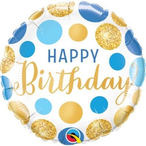 Blue & Gold Happy Birthday Balloon 45cm