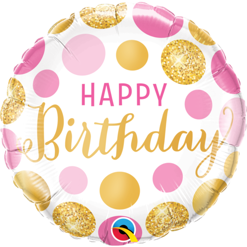 Pink & Gold Happy Birthday Balloon 45cm