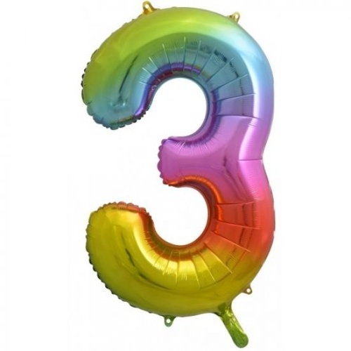 Rainbow Number 3 Balloon 86cm